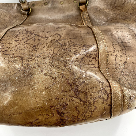Patricia Nash Benvenuto Tote Signature Map Brown Leather Antique Brass Hardware - Picture 14 of 14
